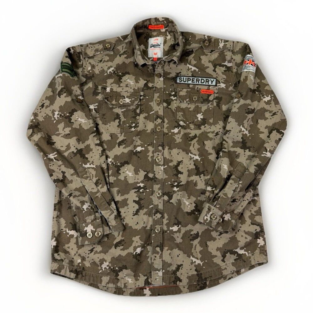 Superdry Rookie Featherweight Camo Military Field Shirt Utility Mens XXL *Fits L